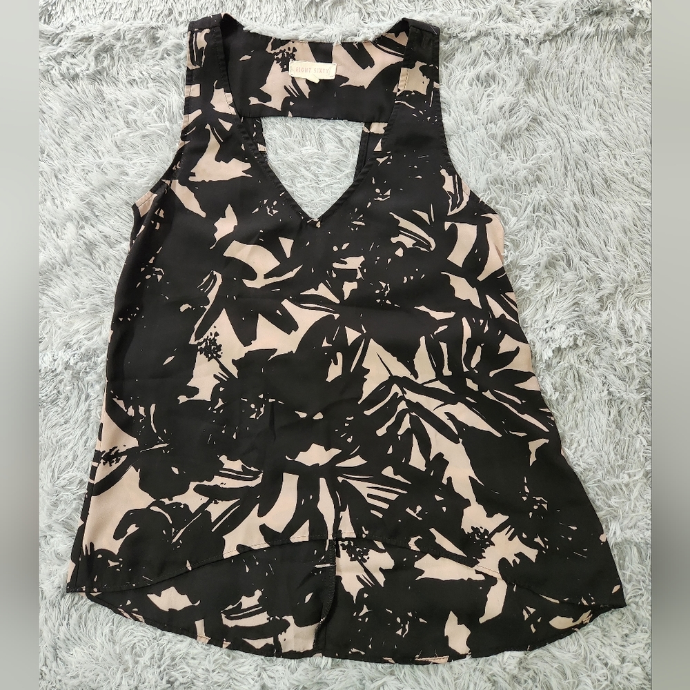 Eight Sixty Tan and Black Floral Sleeveless Blouse